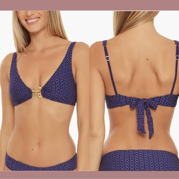 NEW $98 TRINA TURK ] 6 ] Adeline Metallic‎ Print Bikini Top in Blue & Gold - Picture 2 of 10